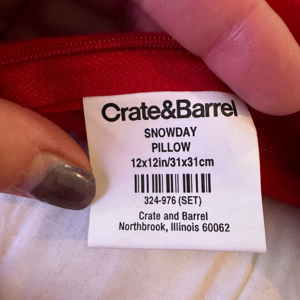 Crate & Barrel Snowday Red Wool Embroidered Snowman Throw Pillows Set of 3 12x12